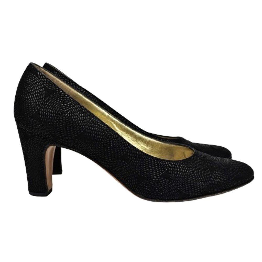 Bruno Magli Black Suede Embossed Vintage Mid Alomond Toe Pump Heel Shoes Sz 6.5 - Picture 5 of 13